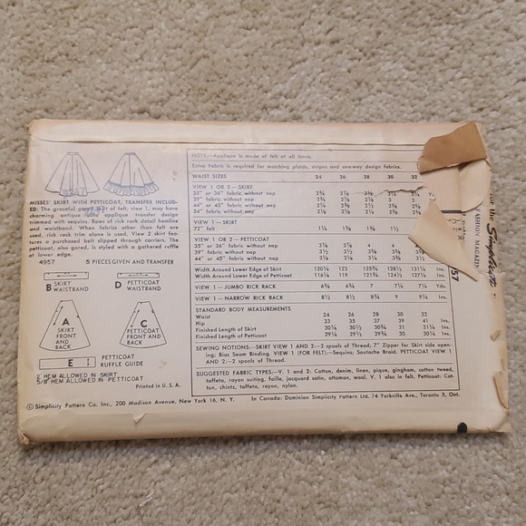 Vintage Simplicity pattern 4957 - Picture 2 of 3